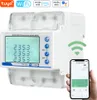 A smart energy meter is shown with a mobile phone displaying its interface. Produktbild-Vorschau