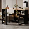 A modern bar table with storage, set up in a living room next to a sofa. Náhled obrázku produktu
