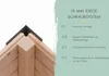 Close-up of a wooden corner joint with text describing features of a 19mm plug-screw system. Produktbild-Vorschau