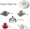 A collage of different pet water fountains and a foam filter. Náhled obrázku produktu