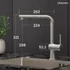 A kitchen faucet with dimensions shown, placed over a sink. Produktbild-Vorschau