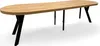 A long, oval wooden table with black legs on a white background. Produktbild-Vorschau