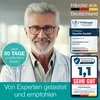 A man in a lab coat is featured prominently, with promotional text and certifications on the right side of the image. Produktbild-Vorschau