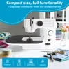 A white sewing machine is shown on a table with some fabric and sewing tools. Produktbild-Vorschau