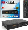 Product packaging and the satellite receiver itself, along with its remote control. Produktbild-Vorschau