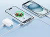 Two smartphones and a charging accessory are shown on a light blue surface, with one phone wirelessly charging. Produktbild-Vorschau