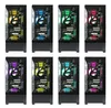 A collage of eight images, each showing a gaming PC with customizable RGB lighting. Produktbild-Vorschau