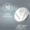 A VARTA coin battery is shown with marketing text highlighting its 10-year shelf life and brand logo. Voir les images du produit