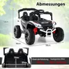 A white and black electric ride-on car for children, shown outdoors with a blurred green background. Dimensions and load capacity are indicated with text and lines. Náhľad obrázku produktu
