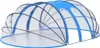 A transparent dome-shaped pool cover with blue accents, shown from a slightly elevated side angle on a white background. Anteprima dell’immagine prodotto