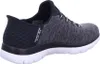 Side view of a black and gray Skechers slip-on shoe. Podgląd zdjęcia produktu