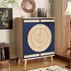 A cabinet with a circular design on the doors, placed in a room with other furniture and decor. Anteprima dell’immagine prodotto