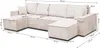 A diagram of a beige U-shaped sofa with dimensions indicated by lines and numbers. Produktbild-Vorschau