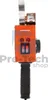 A side view of an orange plastic welding tool with a black handle and red switches. Produktbild-Vorschau