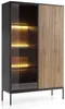 A modern display cabinet with glass doors and wooden slats. Náhled obrázku produktu