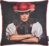 A cushion cover featuring a portrait of a woman in traditional attire. Produktbild-Vorschau
