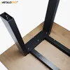 Close-up view of black metal table legs attached to a wooden tabletop. Voir les images du produit