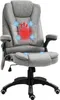 A gray office chair with massage and heating features highlighted by blue circles and red heat waves. Podgląd zdjęcia produktu