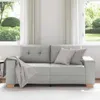 A light gray loveseat sofa is shown in a well-lit room with large windows and sheer curtains. Anteprima dell’immagine prodotto
