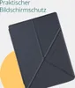 A dark gray e-reader cover with a folded origami design is shown against a light gray and yellow background. Text is present in the upper left corner. Náhľad obrázku produktu