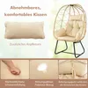 Collage of images showing a hanging chair and its features. Produktbild-Vorschau