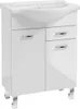 A white bathroom vanity with a sink and two doors and two drawers on a white background. Podgląd zdjęcia produktu