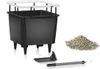 A product shot of a self-watering planter system and its components, including a pile of gravel, a watering indicator, and a tool. Podgląd zdjęcia produktu