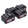 Four Metabo Li-Power 18V 4.0 Ah CAS Li-Ion battery packs are arranged in a cluster against a white background. Produktbild-Vorschau