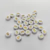 Buchstaben Perlen, 30 Stück, 4x7 mm, gold mit weiß, rund, Produktbild-Vorschau 1