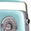 Close-up of a vintage-style mint green radio with a silver tuning dial and a chrome handle. Náhled obrázku produktu