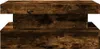 A rustic-looking wooden coffee table with a stacked, tiered design. Voir les images du produit