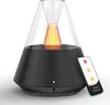 A black aroma diffuser with a clear top and an orange and yellow light inside, shown with a remote control. Produktbild-Vorschau