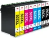 A row of multi-colored ink cartridges for a printer. Produktbild-Vorschau