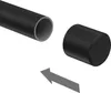 A black pipe and a black cap are shown, with a gray arrow pointing towards the cap. Produktbild-Vorschau