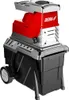 A red and silver garden shredder with a black collection bin and wheels, shown from a three-quarter front angle against a white background. Anteprima dell’immagine prodotto