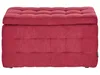 A red fabric ottoman with tufted top and sides, shown from the front. Náhled obrázku produktu