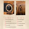 A close-up view of a retro-style speaker with labels pointing out its various functions and ports. Produktbild-Vorschau