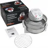 A product shot featuring the packaging of a KRAFT&DELE halogen oven, along with the oven itself, a manual, and a wire rack. Voir les images du produit