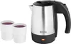 A travel kettle and two cups are shown against a white background. Produktbild-Vorschau