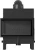 A front view of a black fireplace insert with a chimney flue. Produktbild-Vorschau