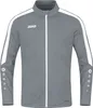 A studio shot of a grey jacket with white stripes on the sleeves. Produktbild-Vorschau