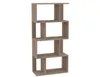 A tall, narrow, modern bookshelf with an asymmetrical design, made of wood-like material, shown against a white background. Produktbild-Vorschau