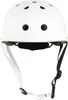 A white helmet with straps is shown from the front. Produktbild-Vorschau