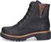 A side view of a black leather boot with leopard print lining and a zipper. Voir les images du produit