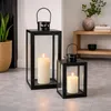 2tlg Metall Laternen Set Schwarz Gartenlaterne Windlicht ca. H34/47cm Produktbild-Vorschau