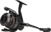 A black and gray fishing reel is shown against a white background. Produktbild-Vorschau