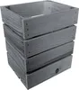 A stack of four wooden crates, painted gray, shown from a slightly elevated side angle. Produktbild-Vorschau