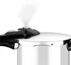 A close-up shot of a pressure cooker lid with steam escaping from the valve. Náhled obrázku produktu