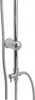 A close-up shot of a chrome shower set, showing the adjustable slider and shower hose connection. Produktbild-Vorschau