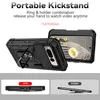 A black phone case with a ring stand is shown, along with comparison images of the case's features. Produktbild-Vorschau